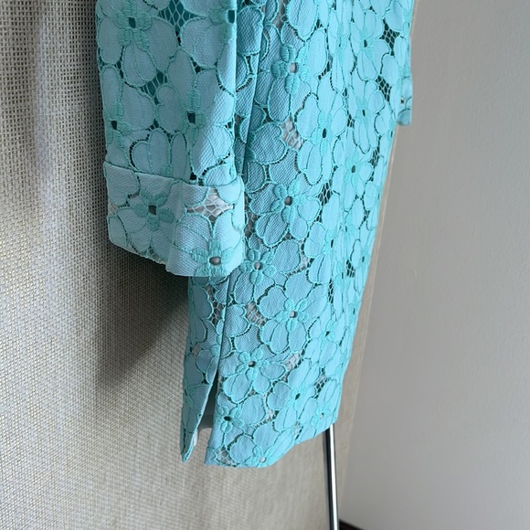 DvF Diane von Furstenberg Leeandra Shirt Dress Soft Turqoise Floral Lace Size O - Picture 7 of 7